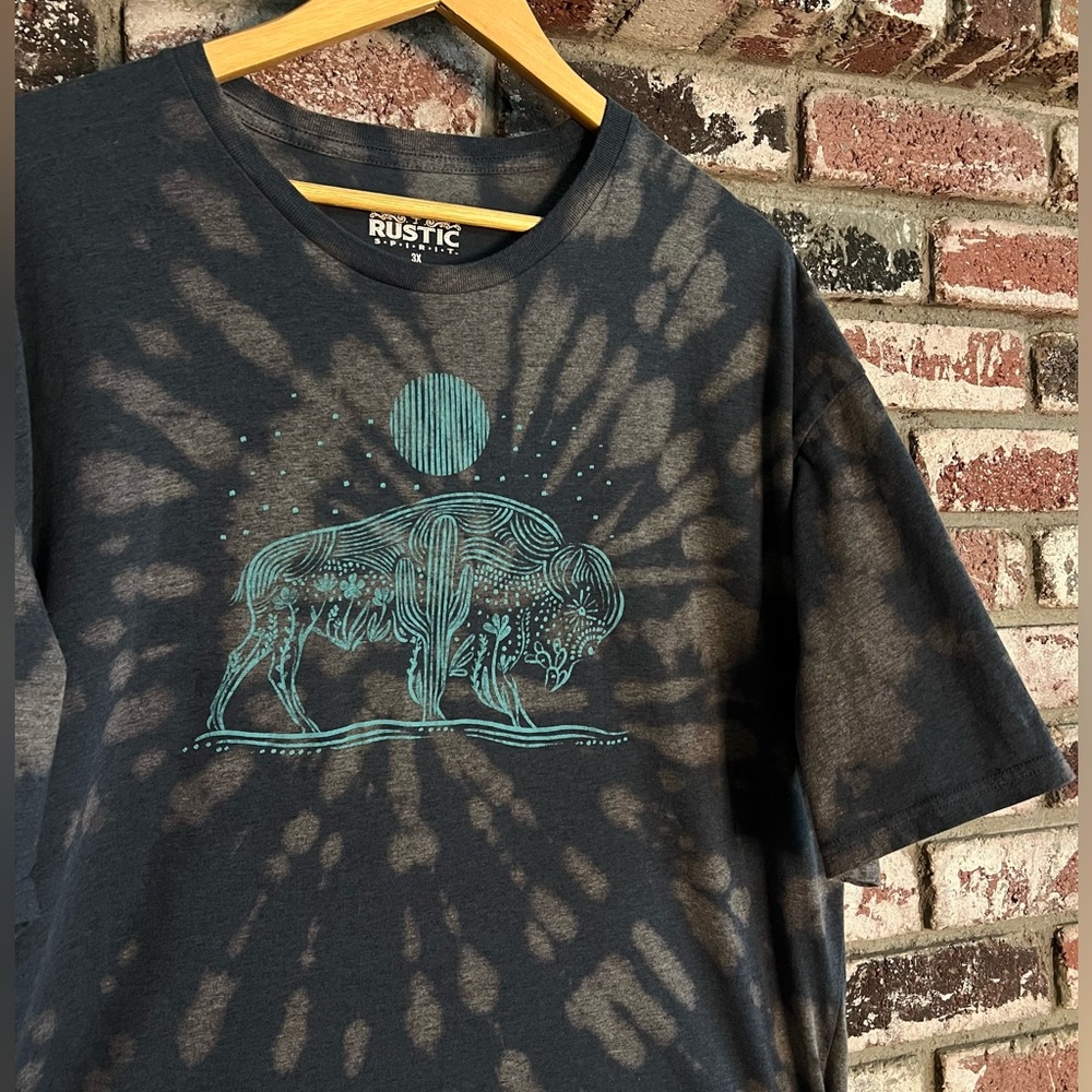 Men’s Rustic Graphic Tee with Buffalo Design, custom bleach tiedye Tshirt